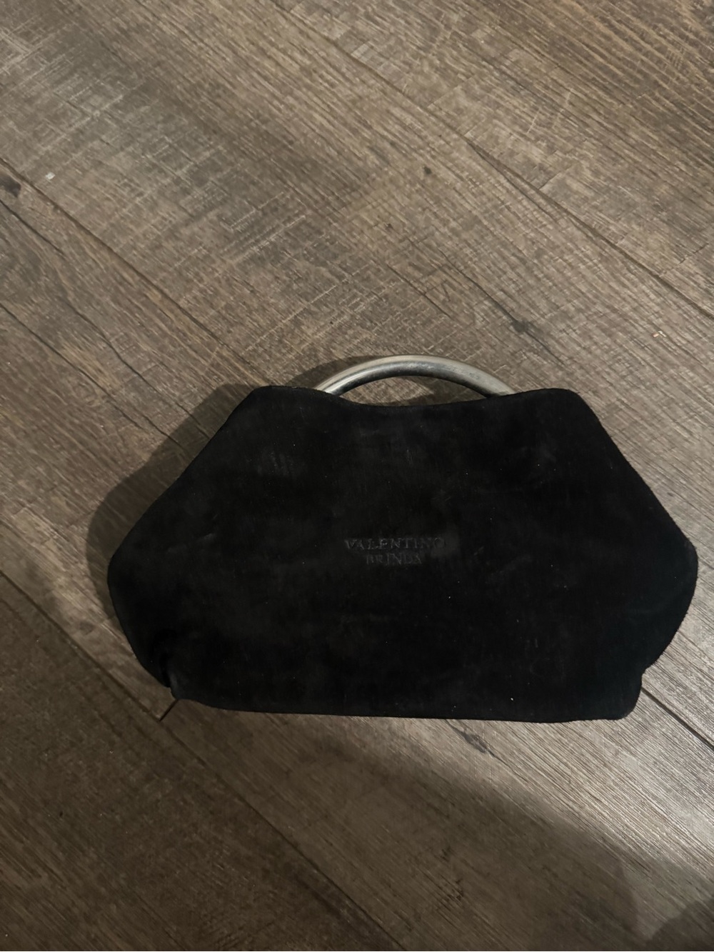 Valentino Black Suede Clutch with Silver-Tone Handle